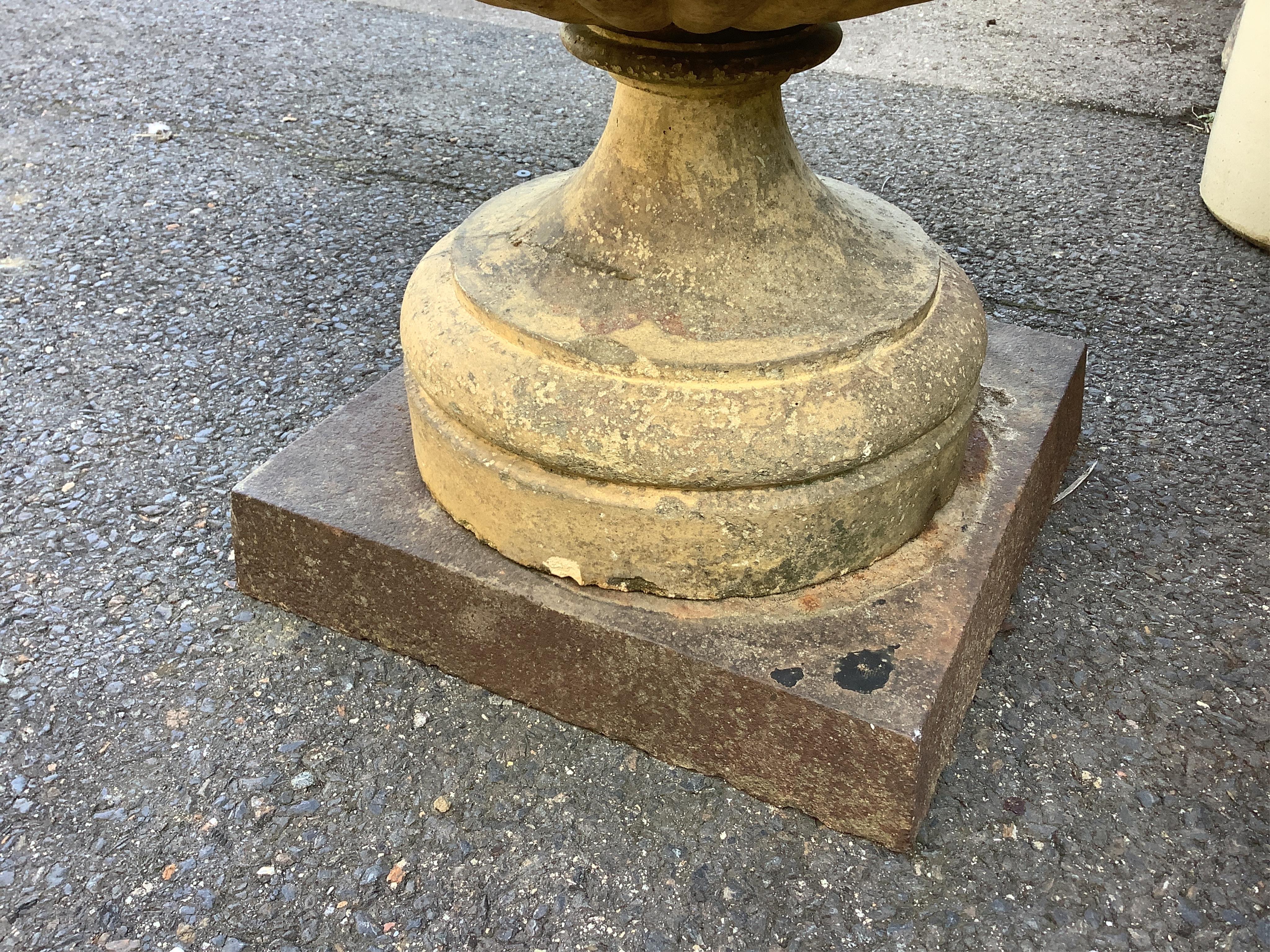 A pair of Coadestone pedestal planters, diameter 53cm, height 58cm. Condition - fair